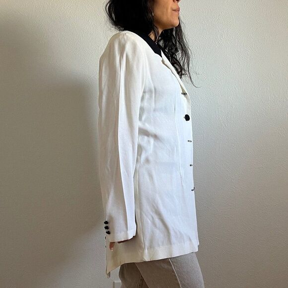 vtg 80s‎ white and black classic long formal blazer 5 button retro size 12 - Picture 7 of 9